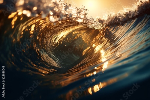 Ocean wave colorful sunset, generative ai