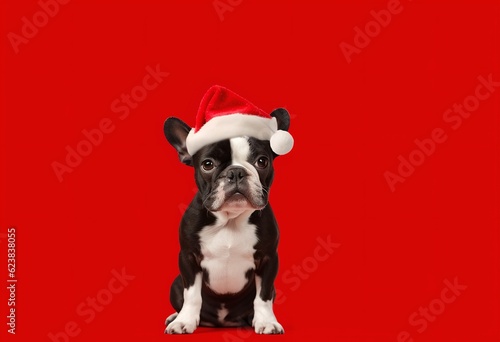 Dog in Christmas hat, generative ai © inspiretta