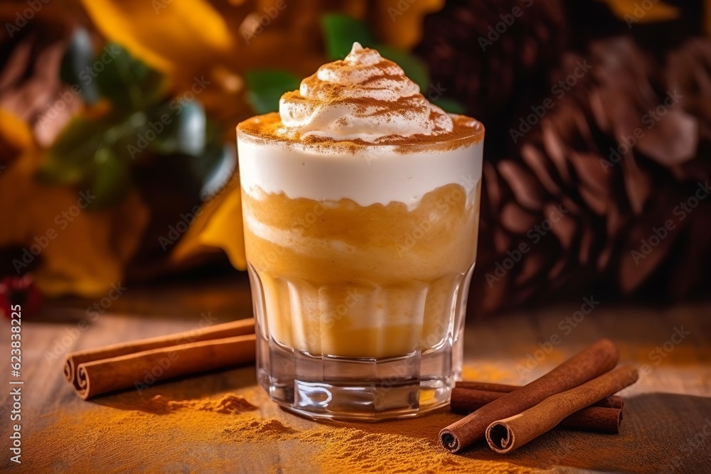 Pumpkin spice latte in a glass, generative ai Pumpkin spice latte in a glass, generative ai