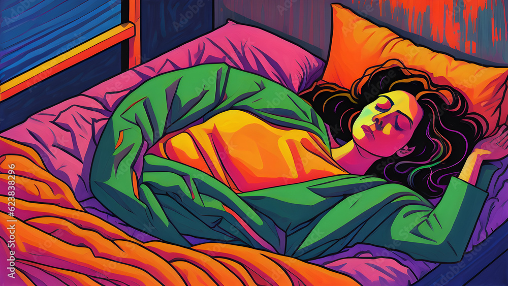 Obraz premium woman sleeping colorful background IA