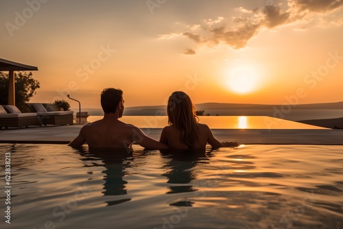 Couple in a pool luxury resort  generative ai