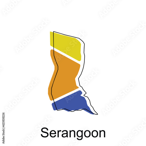 map of Serangoon vector design template, national borders and important cities illustration photo