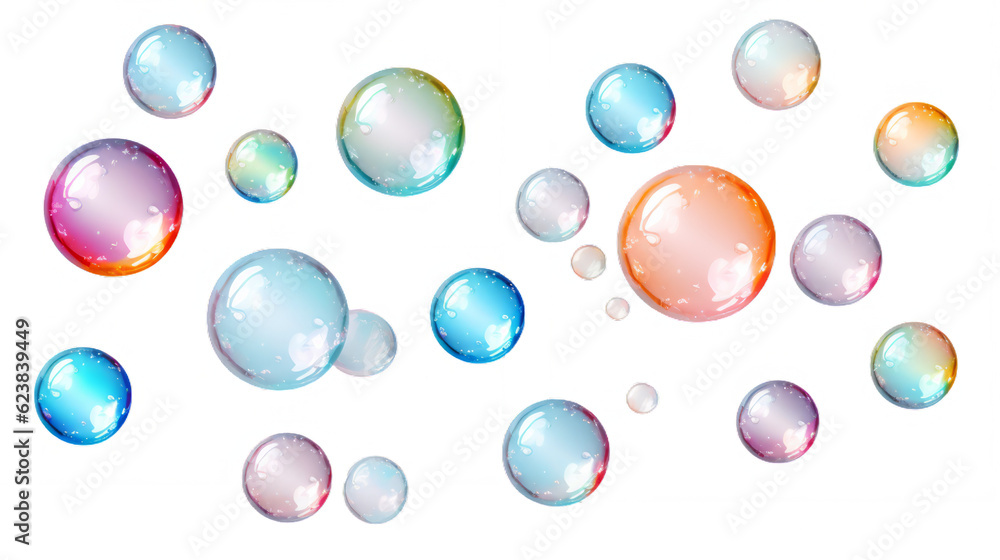Colorful soap bubbles isolated on transparent background (PNG)