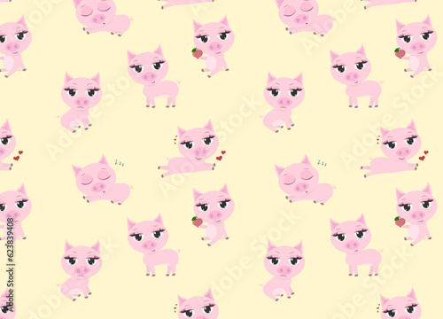 cute childish seamless pattern with piglets