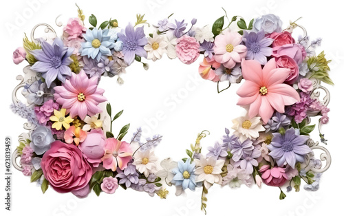 Painting frame covered with flowers isolated on transparent background  PNG 