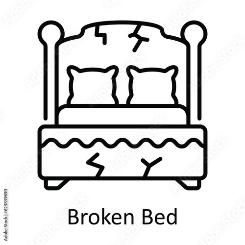 Broken Bed Outline Icon Design illustration. Home Repair And Maintenance Symbol on White background EPS 10 File