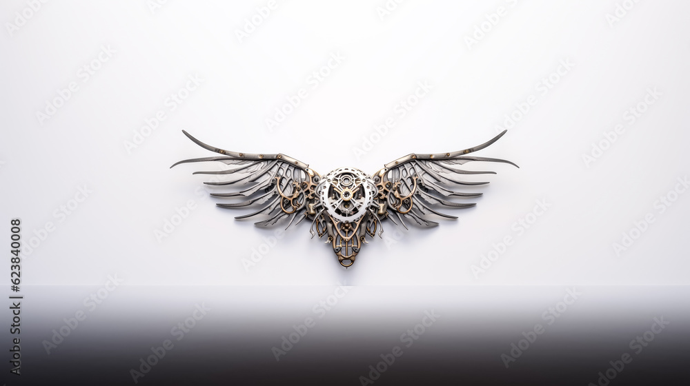 He stands tall with angelic wings against a clear white backdrop. He stands tall with angelic wings against a clear white backdrop.