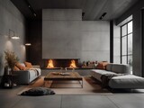 Minimalist style interior design of modern living room with fireplace generative ai