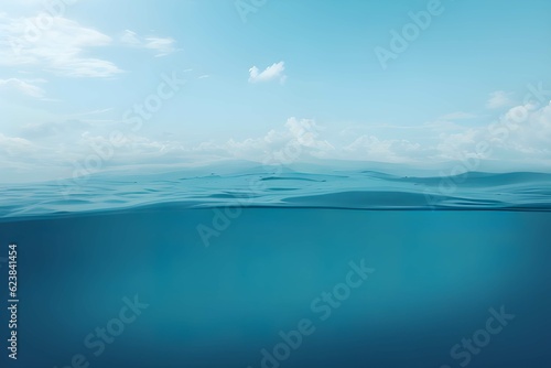 横から見た海の水中と雲の浮かぶ空