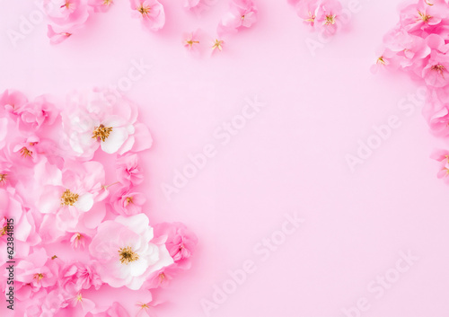 Beautiful pink pastel flower background with copy space