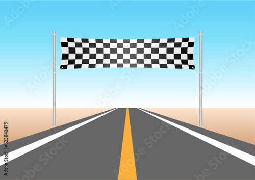 Finish line. Asphalt racing track. Race track. Go-kart track. Race track road. Vector Illustration.