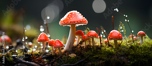 Fotografiet mushrooms are growing on the ground together Generated by AI