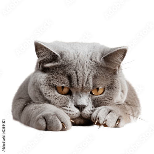 Shy British Shorthair cat. No background