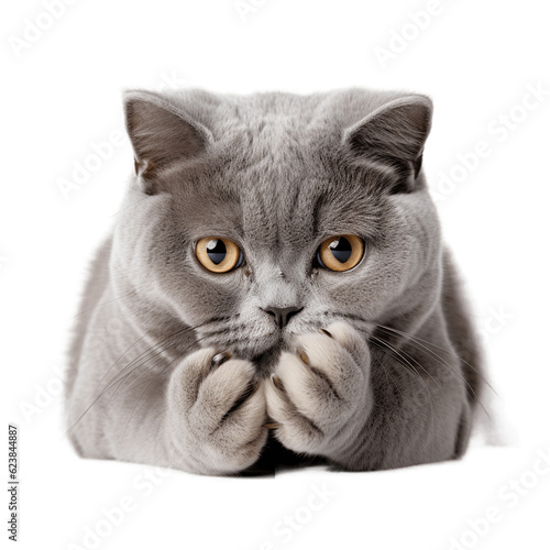 Surprised British Shorthair cat. No background