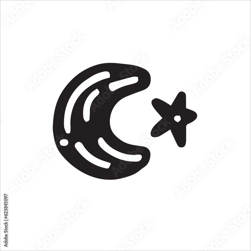 Mystical doodle capturing the enchanting beauty of the moon. Black and white illustration of the moon with a star inside of it. A celestial muse inspiring dreams and igniting imagination.