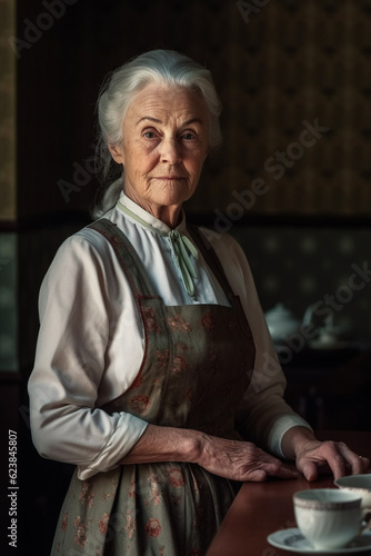 Candid portrait of a senior maid. Created with generative AI
