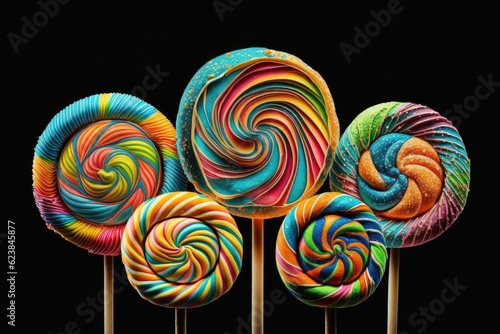 Colorful lollipops on a black background  close up