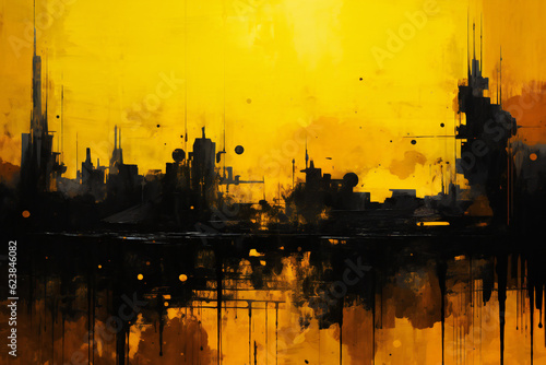 Urban Grunge: Reflective City Vibes in Abstract Yellow and Black