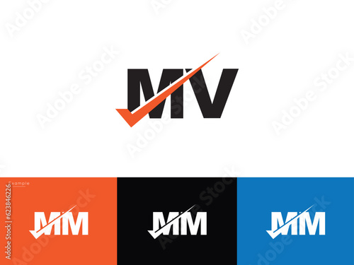 Monogram Mv vm Letter Logo, Creative Mv Checkmark Logo Symbol