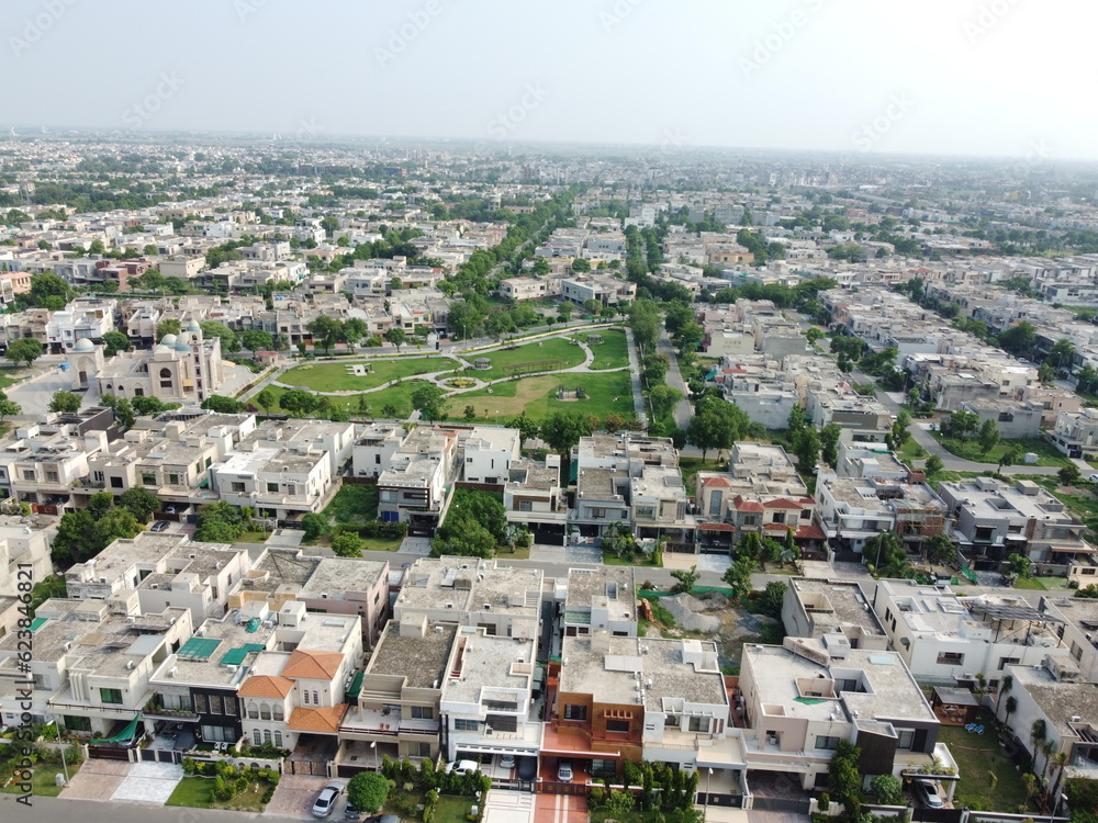 Top view of Lahore city with drone in the morning.