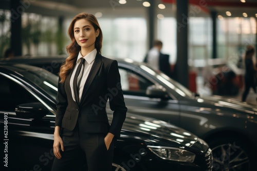 The female salesperson at a car showroom. Generative Ai. © Kowit