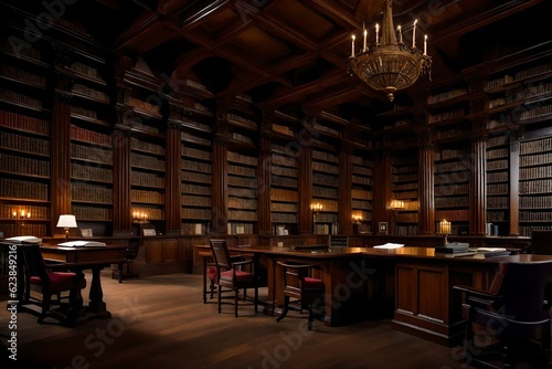 A Lawyer Office with Law Books Library. A silent environment in the office, A books library with tables and chairs. © Muhammad