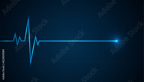 Emergency ekg monitoring. Blue glowing neon heart pulse. Heart beat. Electrocardiogram