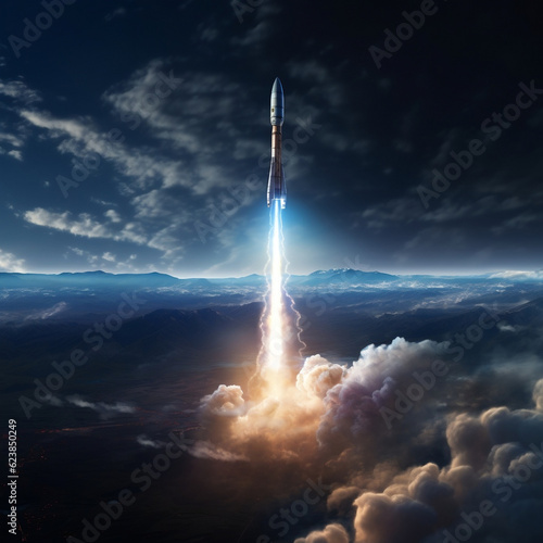 Breathtaking scene of a taken off rocket in flight