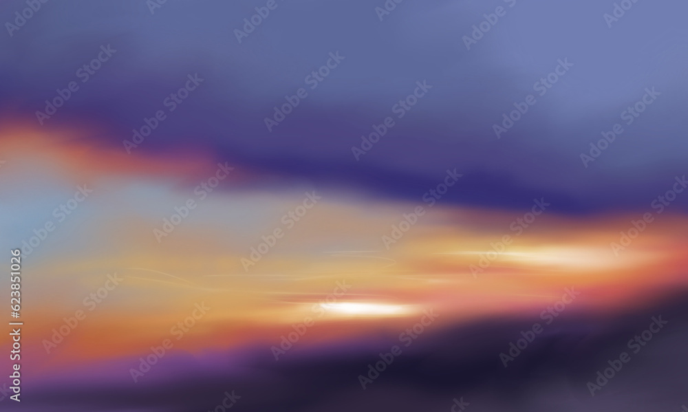 sunset over the mountains digital art for card decoration illustration