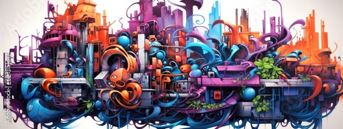 Layers of vibrant graffiti art intertwine, forming an urban street art background. Generative AI
