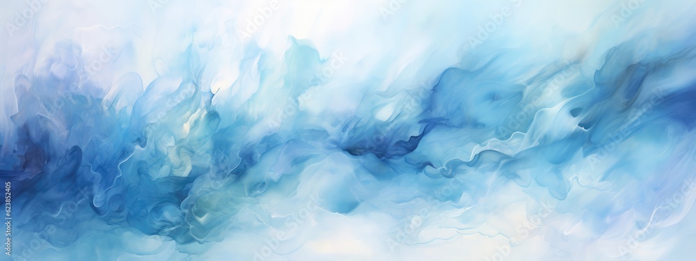 Vibrant brushstrokes in varying shades of blue create an ethereal watercolor background. Generative AI
