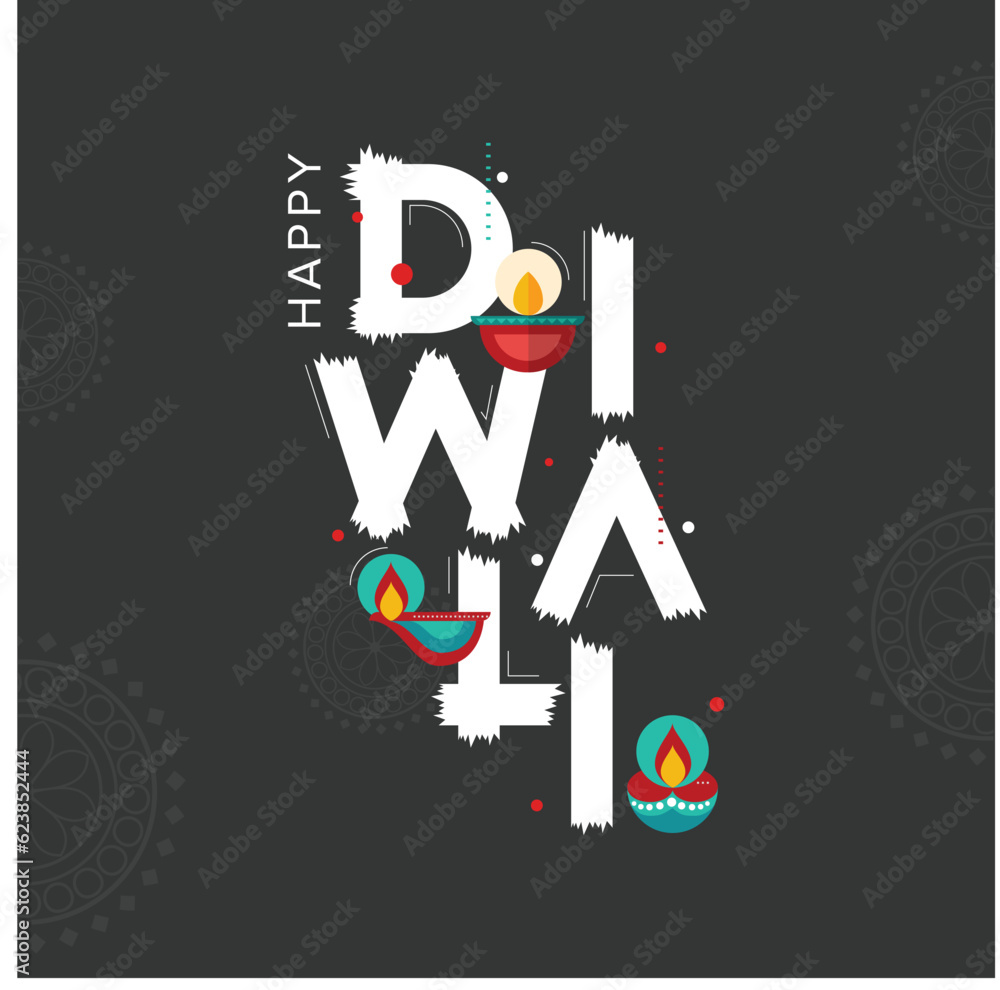 Happy Diwali vector in tap style with small oil lamp Happy Diwali vector in tap style with small oil lamp
