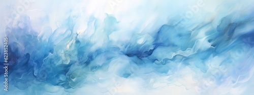 Vibrant brushstrokes in varying shades of blue create an ethereal watercolor background. Generative AI
