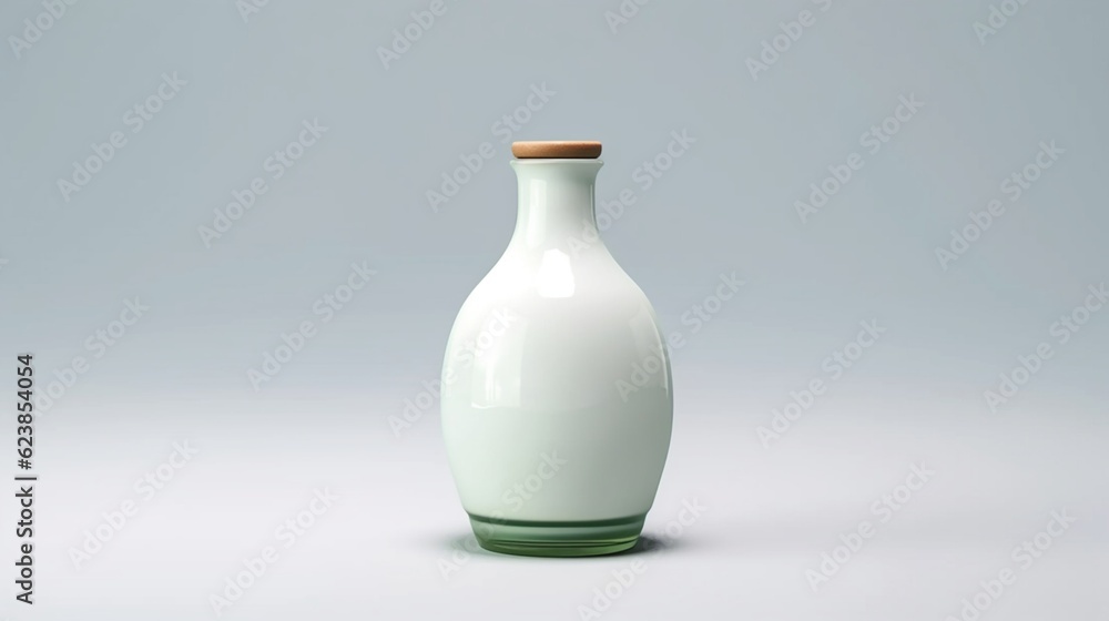 Isolated white sake bottle with a blank label, Generative AI.