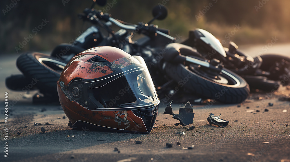 Road accident with a motorcycle on the road. AI generation	
 - obrazy, fototapety, plakaty 