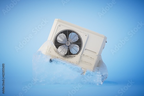 Fototapeta Naklejka Na Ścianę i Meble -  The concept of heating the air in the room. air conditioning in a piece of melting ice. 3D render