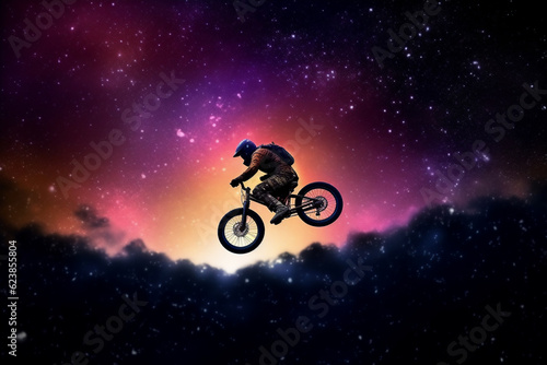 silhouette of a cyclist on the sky generative AI © soysuwan123