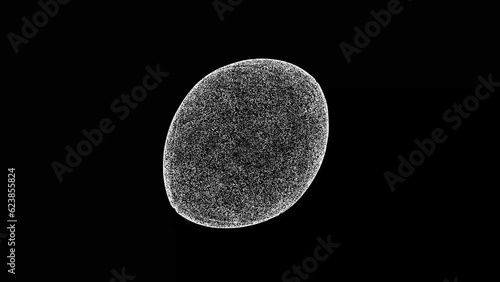 3D Rugby ball rotates on black background. American Football. Sport equipment concept. Sports and entertainment. Business advertising backdrop. For title, text, presentation. 3d animation 60 FPS