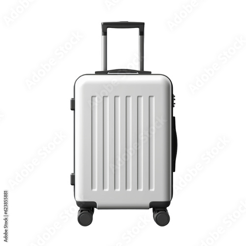 A blank white and black travel suitcase isolated on a transparent background