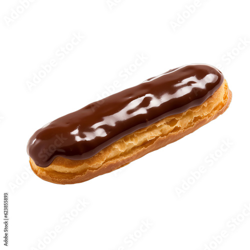 Fotografia A delicious french chocolate eclair pastry isolated on a transparent background