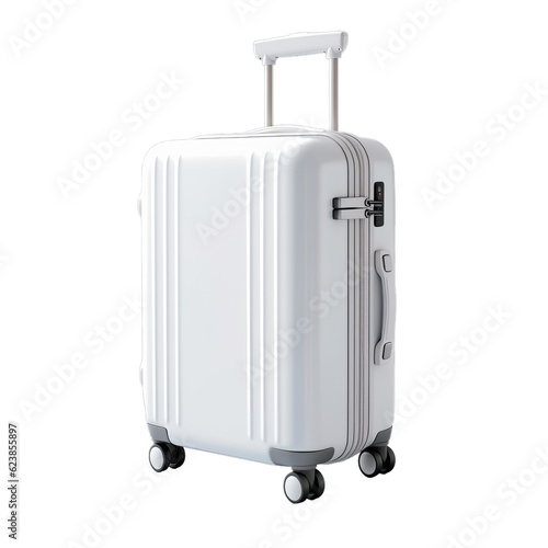 A blank white travel suitcase isolated on a transparent background
