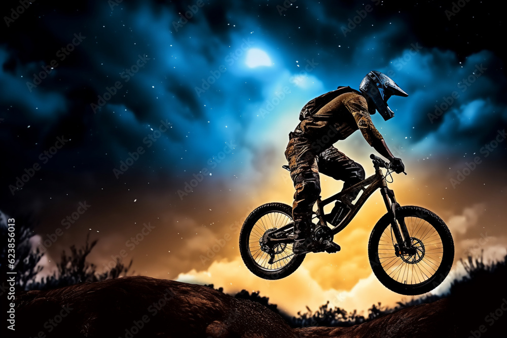 Obraz premium silhouette of a person riding a bike generative AI