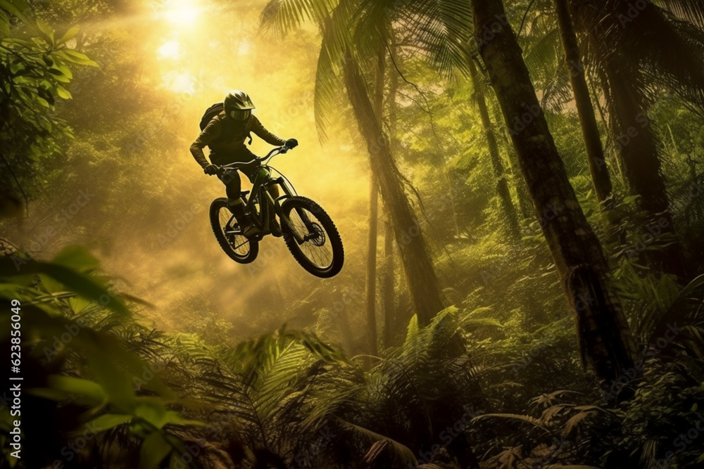 Obraz premium bike in the forest generative AI