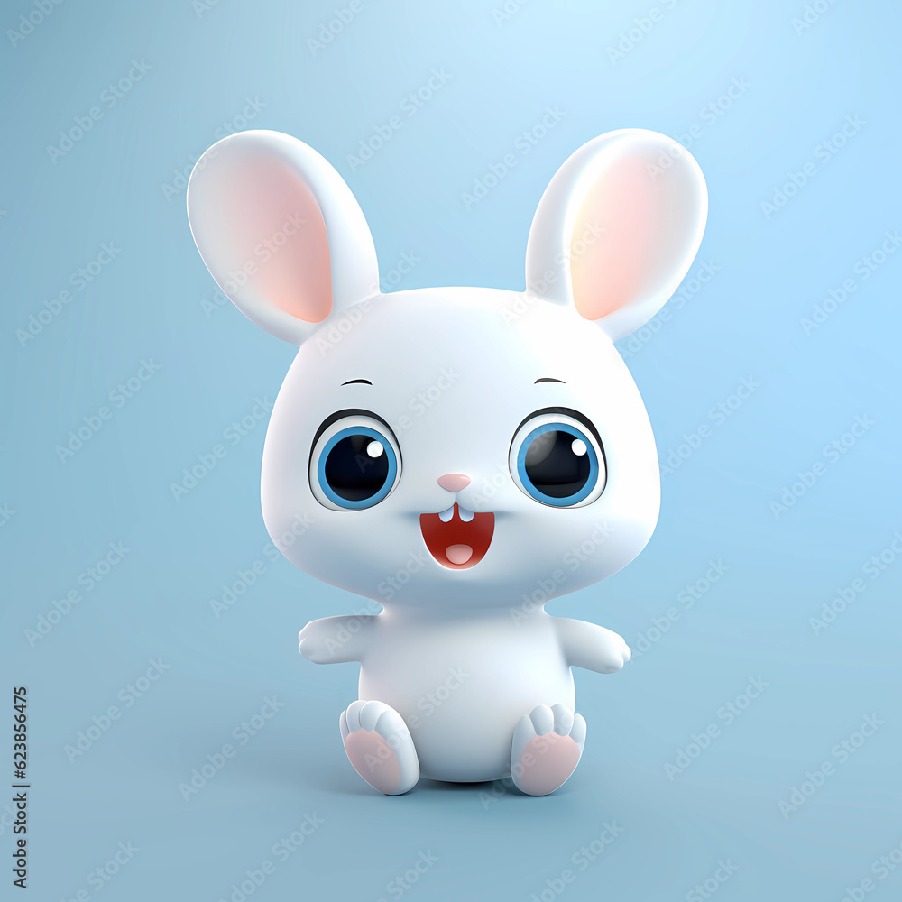 Cute Rabbit baby illustration in minimalistic 3D cartoon style on solid light background. Generative AI Cute Rabbit baby illustration in minimalistic 3D cartoon style on solid light background. Generative AI