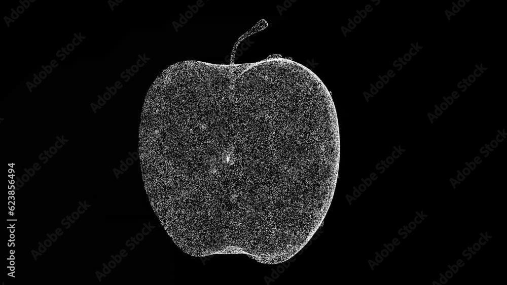 3D Half an apple rotates on black bg. Healthy food concept. Food market ...