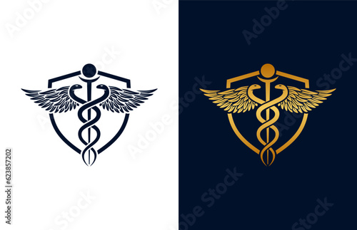 Medical Logo and Shield. Caduceus medical concept template design