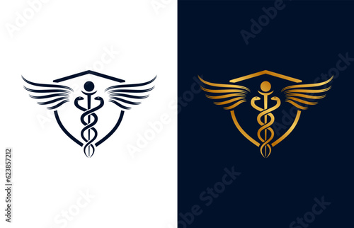 Medical Logo and Shield. Caduceus medical concept template design