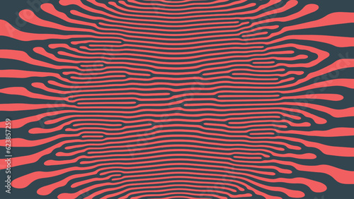 Mesmerizing Structure Psychedelic Art Vector Hypnotic Pattern Red Black Colour Abstract Background. Acid Trip Weird Hallucination Effect Bizarre Abstraction. Optic Illusion Crazy Art Illustration