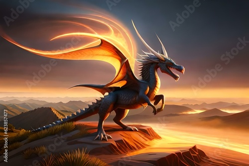 the black dragon with beautiful sunset-generated Ai