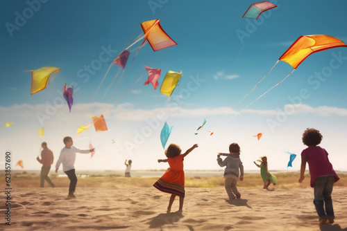 children playing with kite generative AI